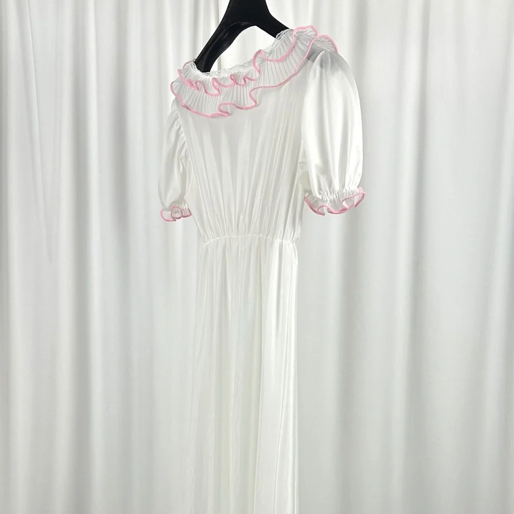 Vintage Bloomies Ivory Ruffle Nightgown Romantic Maxi Small - Picture 13 of 16